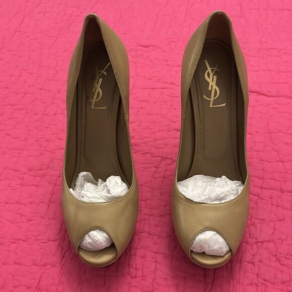 YSL Elegant platform Tan Peep-Toe Heels, US8,5 - Picture 2 of 10
